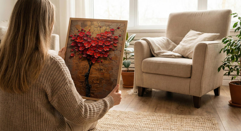Floral Heart Art, Camellia Flower, Asian Botanical, Impasto Oil Painting, Nature Love, Spring Wall Decor, Gold Leaf Texture