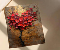 Floral Heart Art, Camellia Flower, Asian Botanical, Impasto Oil Painting, Nature Love, Spring Wall Decor, Gold Leaf Texture