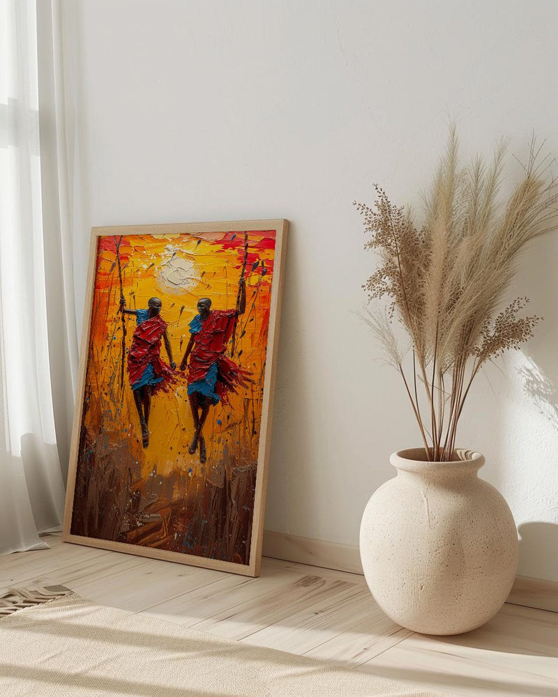 Masai Warrior Art, Kenya Travel Print, African Dance, Impasto Oil Painting, Sunset Silhouette, Cultural Wall Art, Best Friend Gift