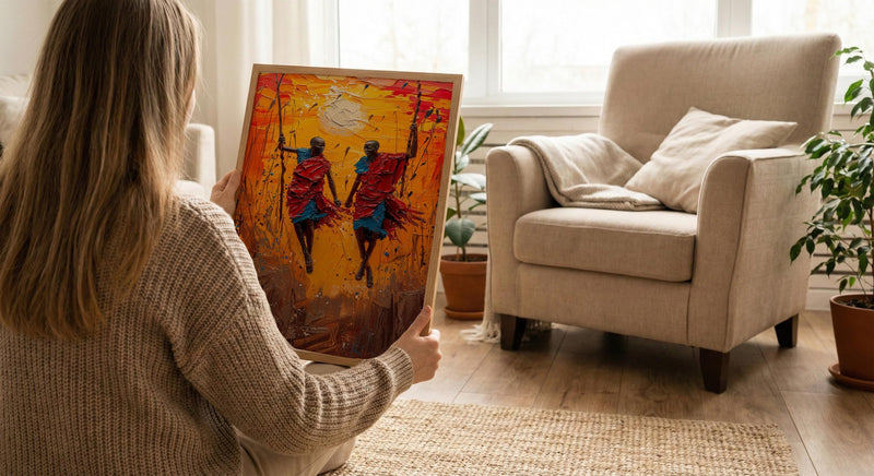 Masai Warrior Art, Kenya Travel Print, African Dance, Impasto Oil Painting, Sunset Silhouette, Cultural Wall Art, Best Friend Gift
