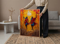 Masai Warrior Art, Kenya Travel Print, African Dance, Impasto Oil Painting, Sunset Silhouette, Cultural Wall Art, Best Friend Gift