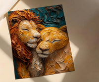 Lion Couple Art, Wildlife Wall Decor, Safari Animal Print, Impasto Oil Painting, King and Queen, New Mom Gift, Golden Manes