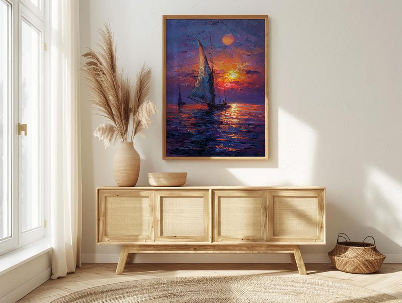 Egypt Wall Art, Nile River Print, Felucca Boat, Impasto Oil Painting, Twilight Landscape, Romantic Travel Gift, Housewarming Gift