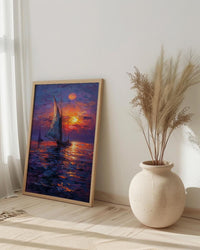 Egypt Wall Art, Nile River Print, Felucca Boat, Impasto Oil Painting, Twilight Landscape, Romantic Travel Gift, Housewarming Gift