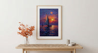 Egypt Wall Art, Nile River Print, Felucca Boat, Impasto Oil Painting, Twilight Landscape, Romantic Travel Gift, Housewarming Gift