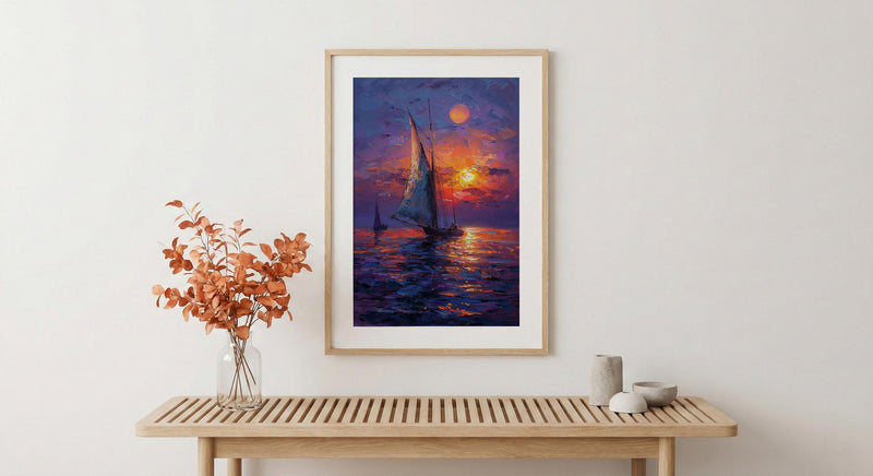 Egypt Wall Art, Nile River Print, Felucca Boat, Impasto Oil Painting, Twilight Landscape, Romantic Travel Gift, Housewarming Gift