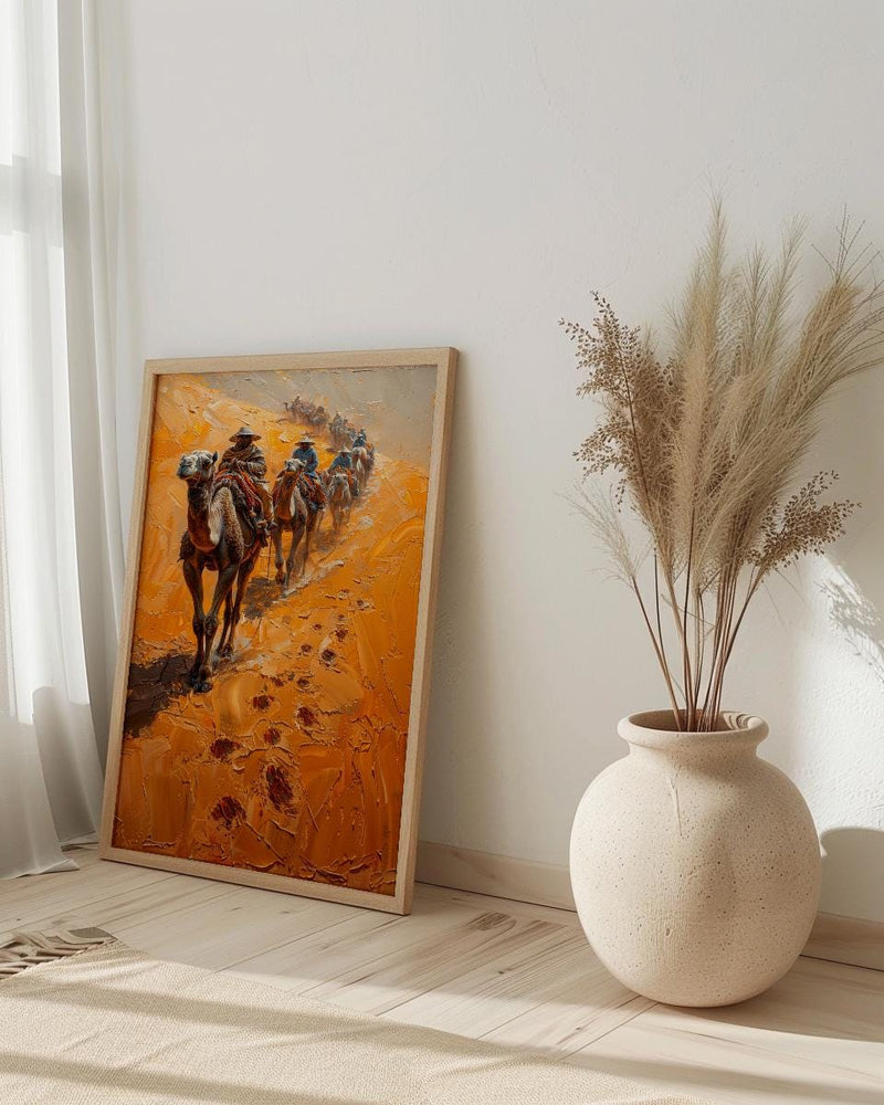 Sahara Desert Art, Camel Caravan Print, Morocco Travel, Impasto Oil Painting, Sand Dunes Decor, Adventure Couple, Housewarming Gift