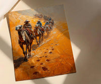Sahara Desert Art, Camel Caravan Print, Morocco Travel, Impasto Oil Painting, Sand Dunes Decor, Adventure Couple, Housewarming Gift