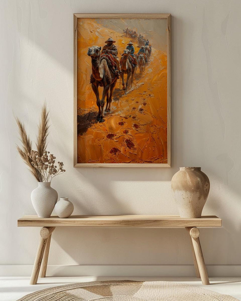 Sahara Desert Art, Camel Caravan Print, Morocco Travel, Impasto Oil Painting, Sand Dunes Decor, Adventure Couple, Housewarming Gift