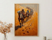 Sahara Desert Art, Camel Caravan Print, Morocco Travel, Impasto Oil Painting, Sand Dunes Decor, Adventure Couple, Housewarming Gift