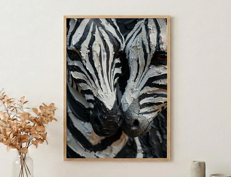 Zebra Print Art, Black and White Heart, Modern Safari Decor, Impasto Oil Painting, Animal Pattern, Baby Shower Gift, Abstract