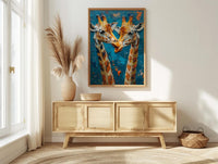 Giraffe Wall Art, Safari Nursery Decor, Cute Animal Print, Impasto Oil Painting, Blue Sky Art, New Mom Gift, Gentle Giants