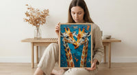 Giraffe Wall Art, Safari Nursery Decor, Cute Animal Print, Impasto Oil Painting, Blue Sky Art, New Mom Gift, Gentle Giants