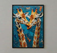 Giraffe Wall Art, Safari Nursery Decor, Cute Animal Print, Impasto Oil Painting, Blue Sky Art, New Mom Gift, Gentle Giants