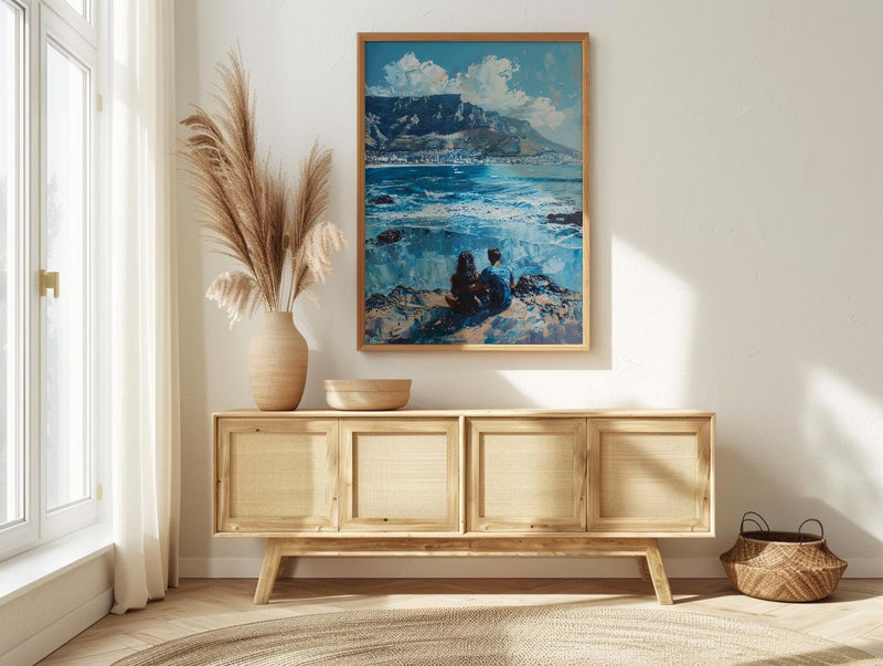 Cape Town Art, South Africa Print, Table Mountain, Impasto Oil Painting, Coastal Landscape, Travel Gift, Engagement Gift
