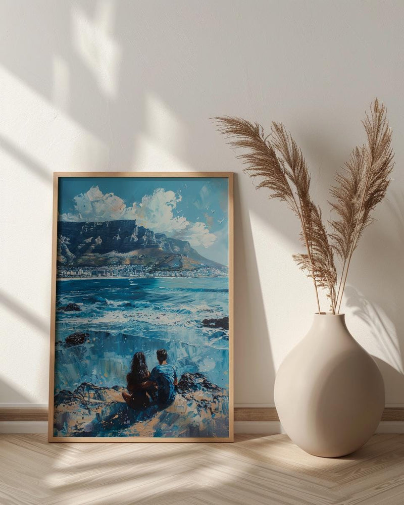 Cape Town Art, South Africa Print, Table Mountain, Impasto Oil Painting, Coastal Landscape, Travel Gift, Engagement Gift