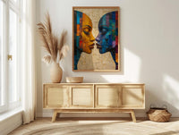 African Mask Art, Tribal Wall Decor, Geometric Pattern, Impasto Oil Painting, Heritage Print, Bold Colors, Wedding Gift