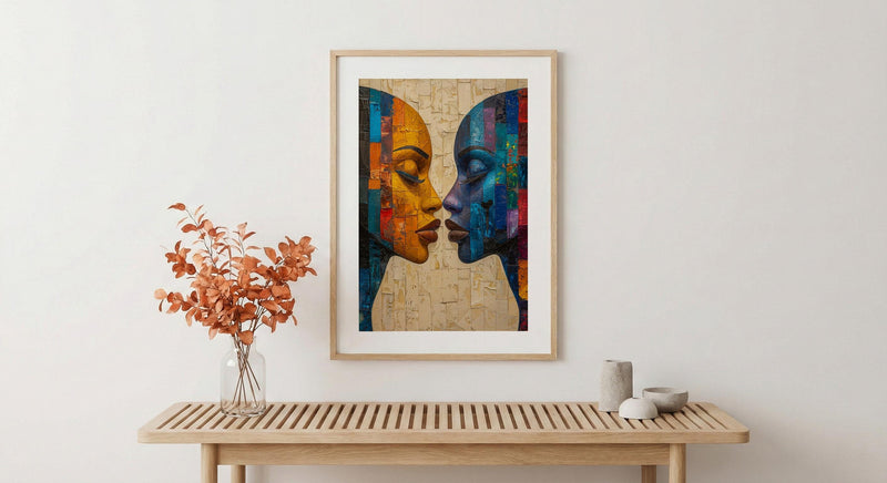 African Mask Art, Tribal Wall Decor, Geometric Pattern, Impasto Oil Painting, Heritage Print, Bold Colors, Wedding Gift