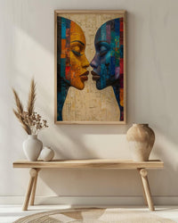 African Mask Art, Tribal Wall Decor, Geometric Pattern, Impasto Oil Painting, Heritage Print, Bold Colors, Wedding Gift