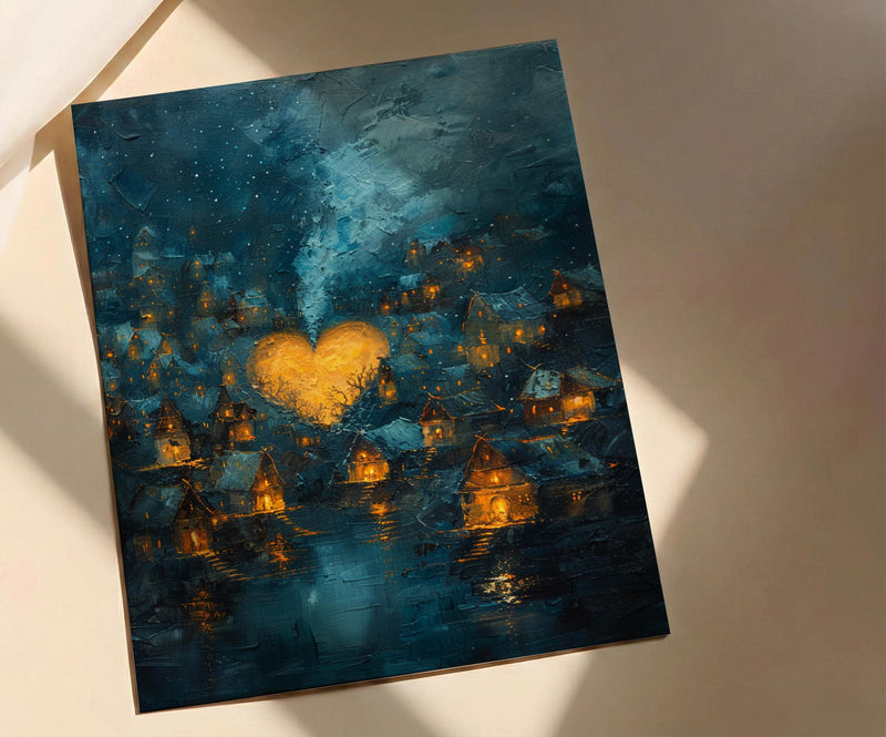African Village Art, Starry Night Print, Hut Landscape, Impasto Oil Painting, Night Sky Decor, Cozy Home, Anniversary Gift