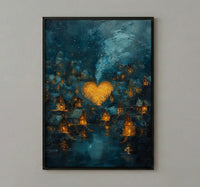 African Village Art, Starry Night Print, Hut Landscape, Impasto Oil Painting, Night Sky Decor, Cozy Home, Anniversary Gift