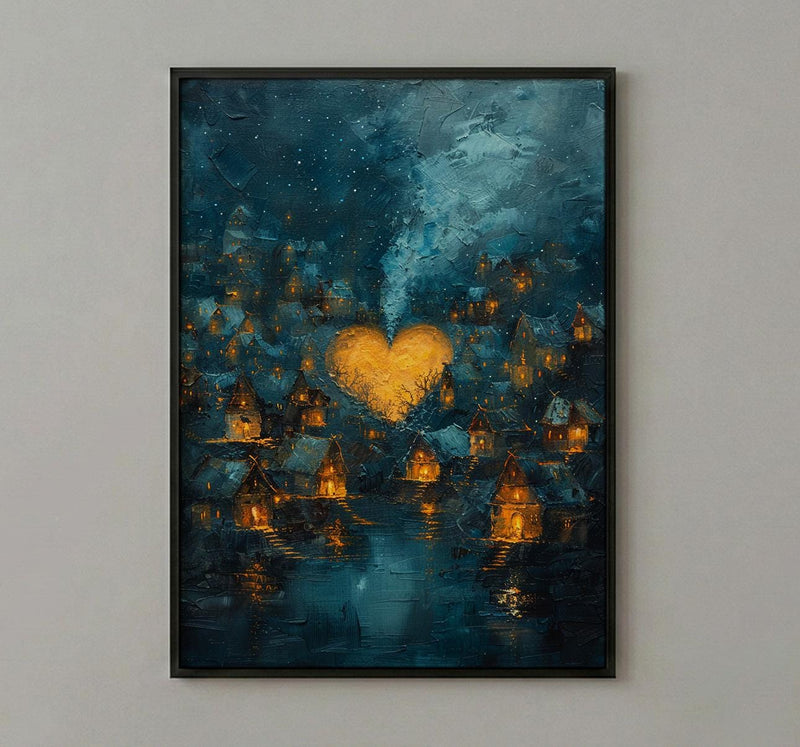 African Village Art, Starry Night Print, Hut Landscape, Impasto Oil Painting, Night Sky Decor, Cozy Home, Anniversary Gift