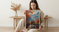 Great Wall of China Art, Sunset Landscape, Travel Poster, Impasto Oil Painting, Autumn Colors, Wedding Gift, History