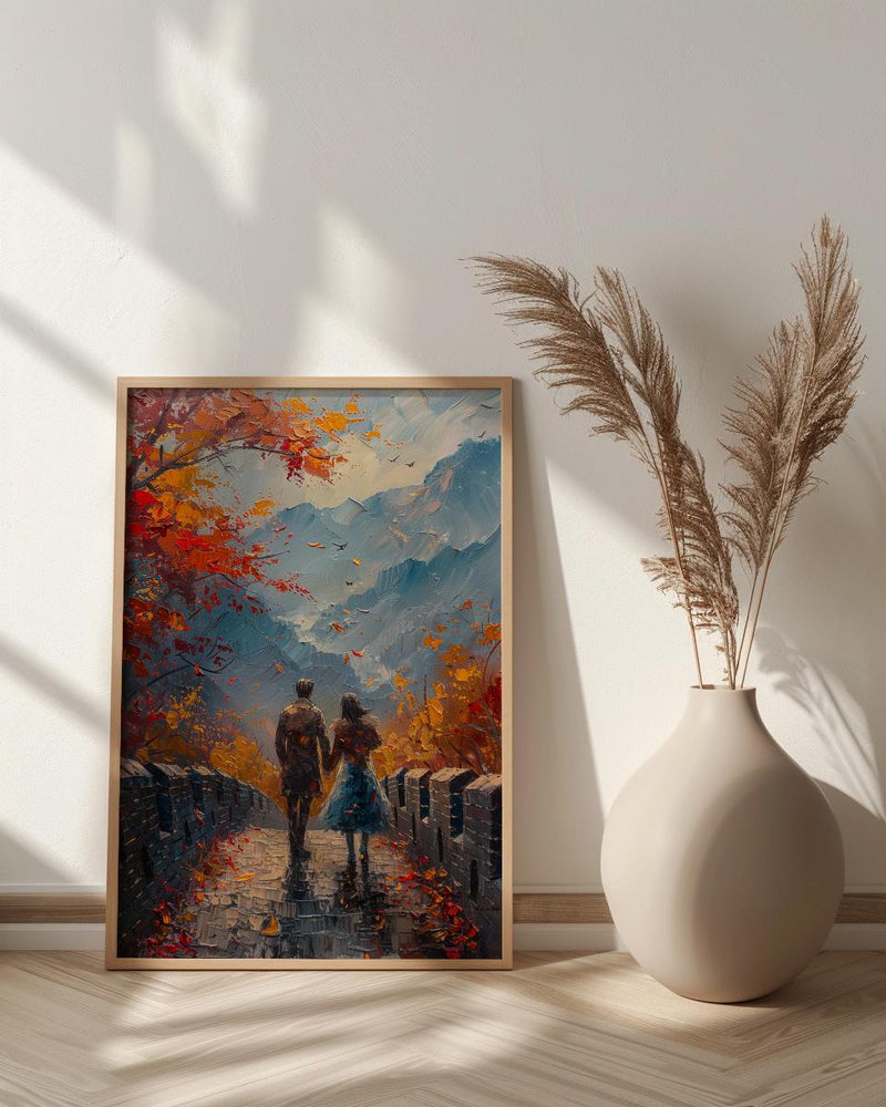 Great Wall of China Art, Sunset Landscape, Travel Poster, Impasto Oil Painting, Autumn Colors, Wedding Gift, History