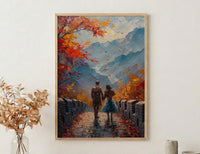 Great Wall of China Art, Sunset Landscape, Travel Poster, Impasto Oil Painting, Autumn Colors, Wedding Gift, History