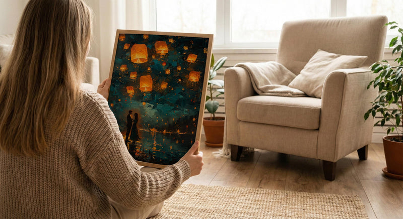 Thailand Wall Art, Floating Lantern Print, Yi Peng Festival, Impasto Oil Painting, Magical Night, Engagement Gift, Chiang Mai