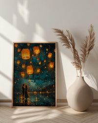 Thailand Wall Art, Floating Lantern Print, Yi Peng Festival, Impasto Oil Painting, Magical Night, Engagement Gift, Chiang Mai