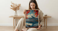 Mount Fuji Art, Japan Landscape Print, Red Maple, Impasto Oil Painting, Lake Reflection, Zen Decor, Travel Lover Gift