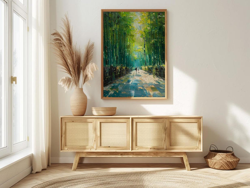 Bamboo Forest Art, Kyoto Travel Print, Green Wall Decor, Impasto Oil Painting, Zen Garden, Nature Lover Gift, Wedding Gift
