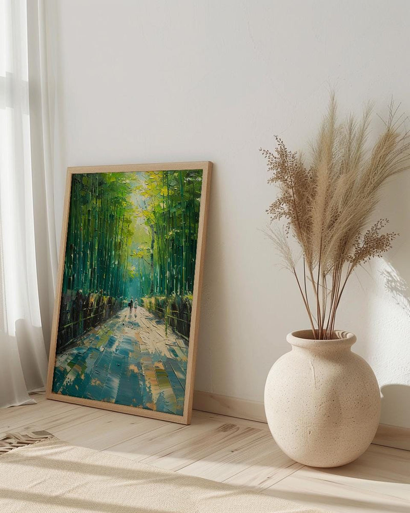 Bamboo Forest Art, Kyoto Travel Print, Green Wall Decor, Impasto Oil Painting, Zen Garden, Nature Lover Gift, Wedding Gift