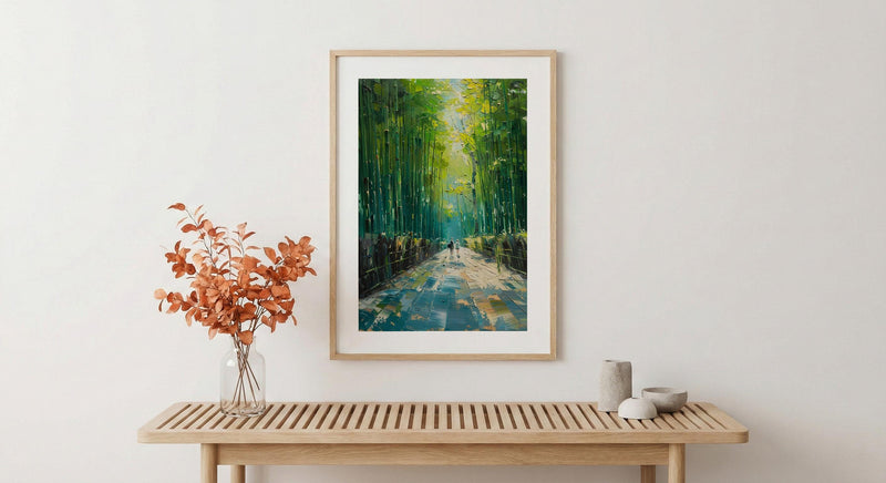 Bamboo Forest Art, Kyoto Travel Print, Green Wall Decor, Impasto Oil Painting, Zen Garden, Nature Lover Gift, Wedding Gift