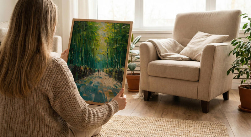 Bamboo Forest Art, Kyoto Travel Print, Green Wall Decor, Impasto Oil Painting, Zen Garden, Nature Lover Gift, Wedding Gift
