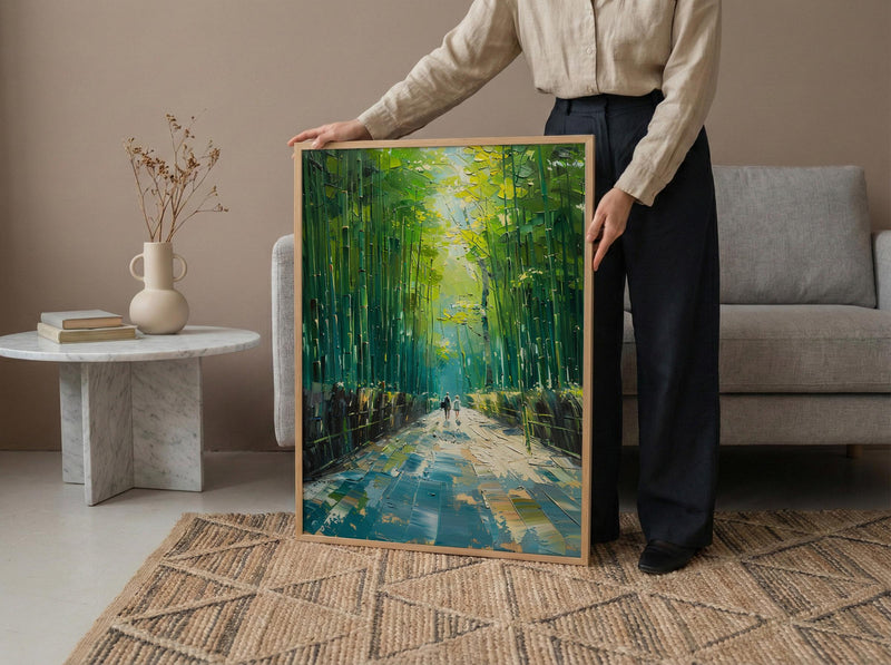 Bamboo Forest Art, Kyoto Travel Print, Green Wall Decor, Impasto Oil Painting, Zen Garden, Nature Lover Gift, Wedding Gift