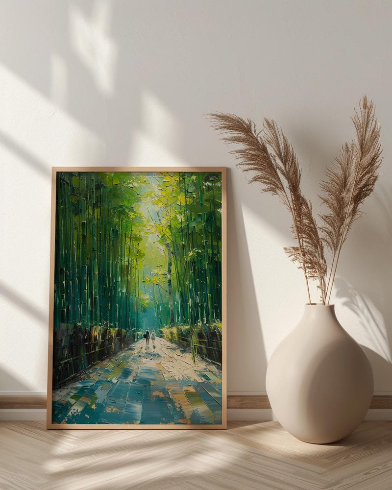 Bamboo Forest Art, Kyoto Travel Print, Green Wall Decor, Impasto Oil Painting, Zen Garden, Nature Lover Gift, Wedding Gift
