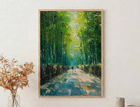 Bamboo Forest Art, Kyoto Travel Print, Green Wall Decor, Impasto Oil Painting, Zen Garden, Nature Lover Gift, Wedding Gift