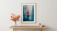Halong Bay Art, Vietnam Travel Print, Junk Boat Painting, Impasto Oil Painting, Turquoise Water, Wedding Gift, Seascape