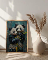 Panda Bear Art, Cute Animal Print, Nursery Wall Decor, Impasto Oil Painting, Black and White, Baby Shower Gift, Hugging