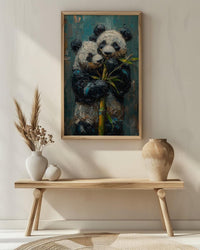 Panda Bear Art, Cute Animal Print, Nursery Wall Decor, Impasto Oil Painting, Black and White, Baby Shower Gift, Hugging