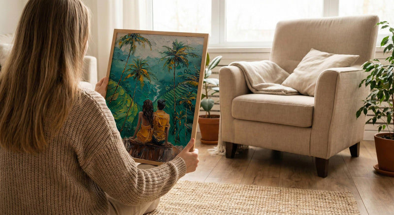 Bali Wall Art, Rice Terrace Print, Ubud Landscape, Impasto Oil Painting, Tropical Green, Travel Gift, Anniversary Gift