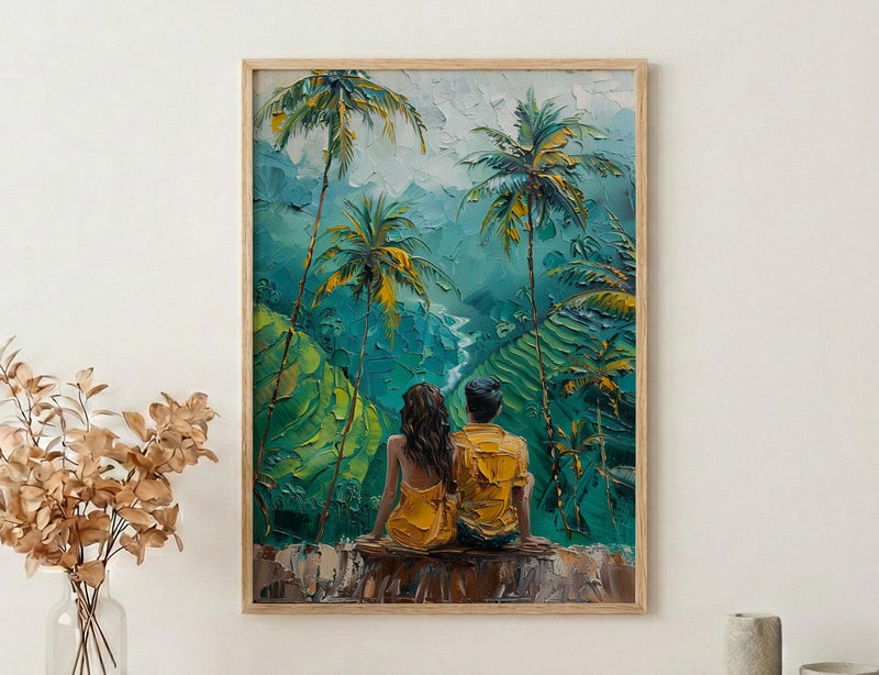 Bali Wall Art, Rice Terrace Print, Ubud Landscape, Impasto Oil Painting, Tropical Green, Travel Gift, Anniversary Gift