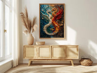 Dragon Phoenix Art, Yin Yang Print, Feng Shui Decor, Impasto Oil Painting, Mythical Creatures, Wedding Gift, Housewarming Gift
