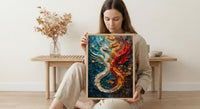 Dragon Phoenix Art, Yin Yang Print, Feng Shui Decor, Impasto Oil Painting, Mythical Creatures, Wedding Gift, Housewarming Gift