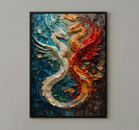 Dragon Phoenix Art, Yin Yang Print, Feng Shui Decor, Impasto Oil Painting, Mythical Creatures, Wedding Gift, Housewarming Gift