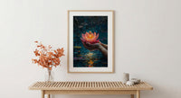Lotus Flower Art, Spiritual Print, Buddhist Decor, Impasto Oil Painting, Floating Candle, Peace Gift, Wedding Gift