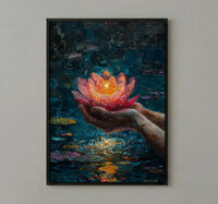 Lotus Flower Art, Spiritual Print, Buddhist Decor, Impasto Oil Painting, Floating Candle, Peace Gift, Wedding Gift