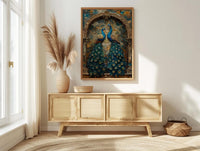 Peacock Wall Art, Indian Decor, Royal Bird Print, Impasto Oil Painting, Teal and Gold, Luxury Wall Art, Animal Love